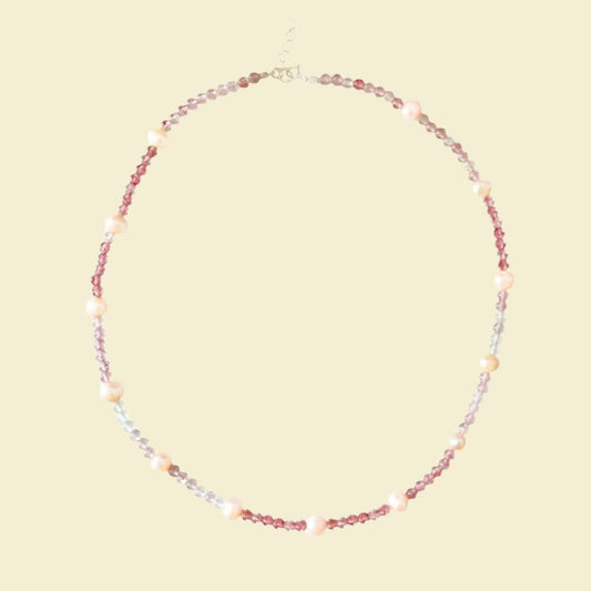 Strawberry Quartz Pink Pearl Necklace
