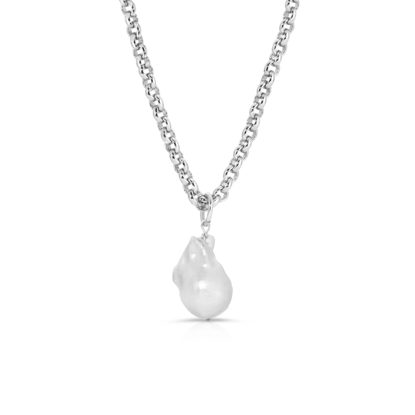 Natural Baroque Pearl Necklace with Chunky Sterling Silver Chain