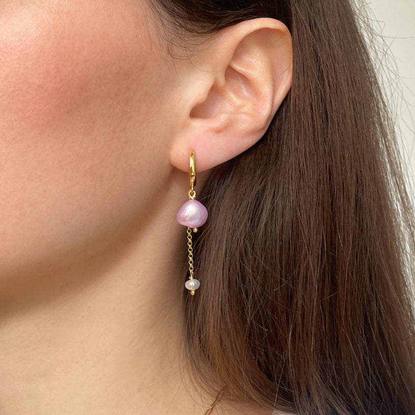 Pink Freshwater Pearl Asymetric Earrings