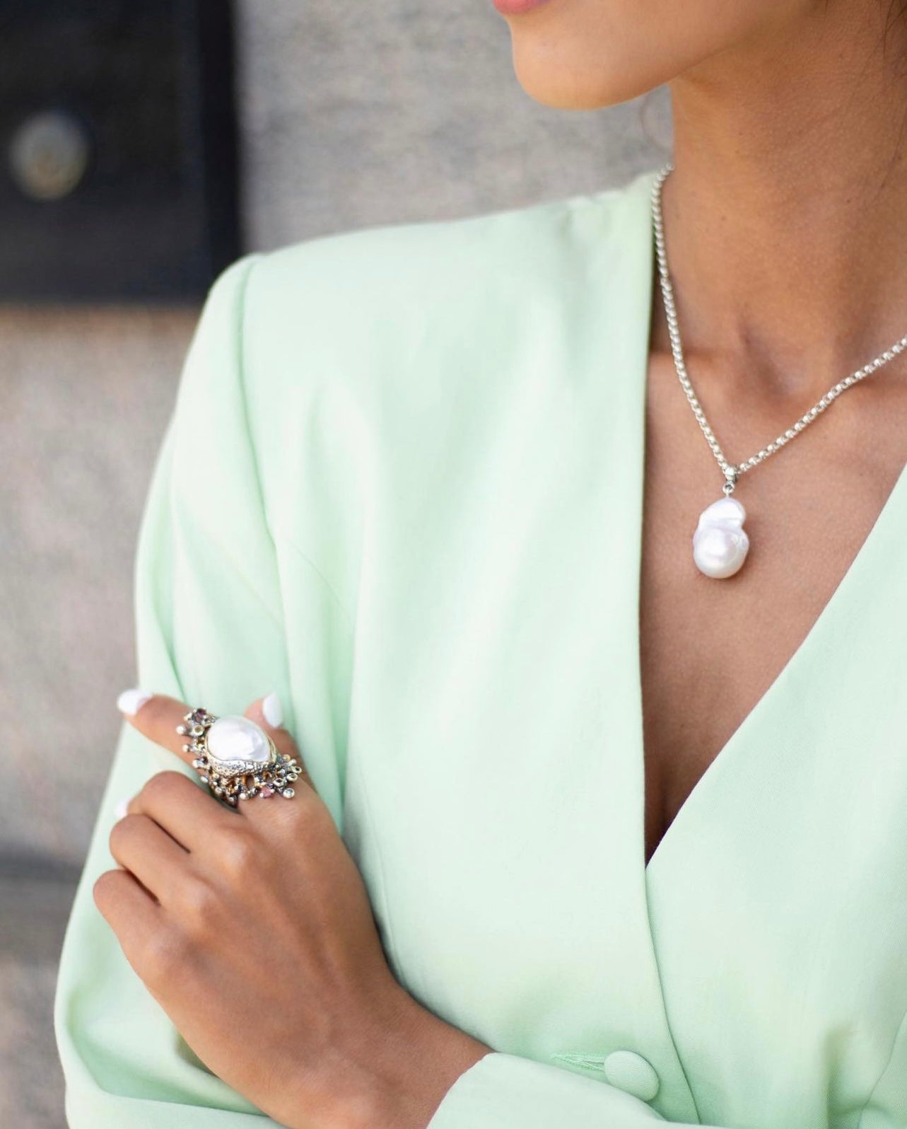 Natural Baroque Pearl Necklace with Chunky Sterling Silver Chain