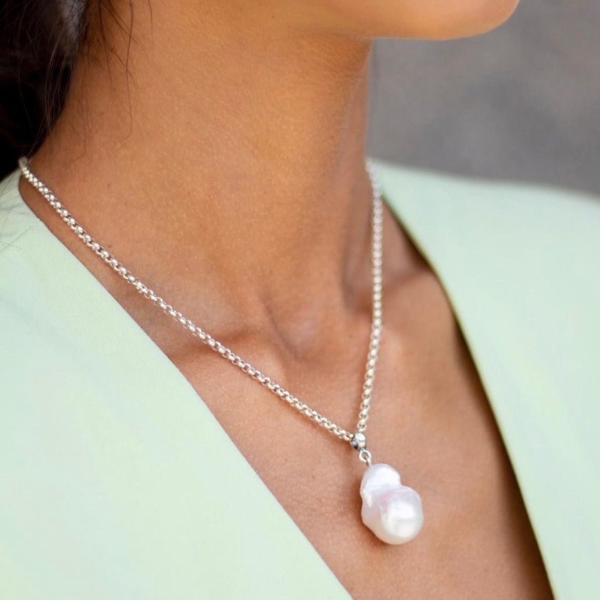 Natural Baroque Pearl Necklace with Chunky Sterling Silver Chain