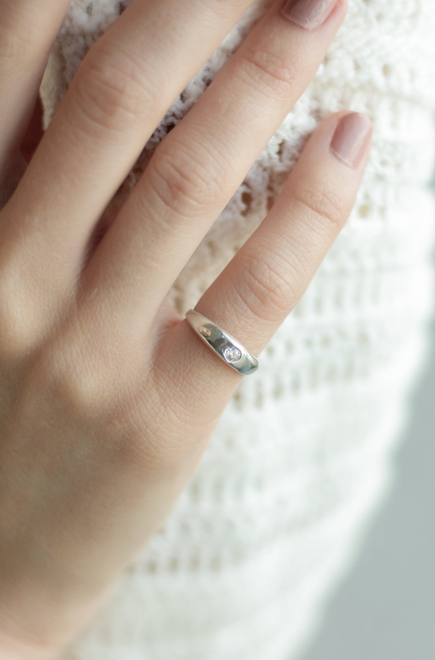 Slim Signet Ring with Cubic Zirconia Dainty