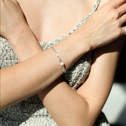 Chunky Link Chain Pearl Bracelet