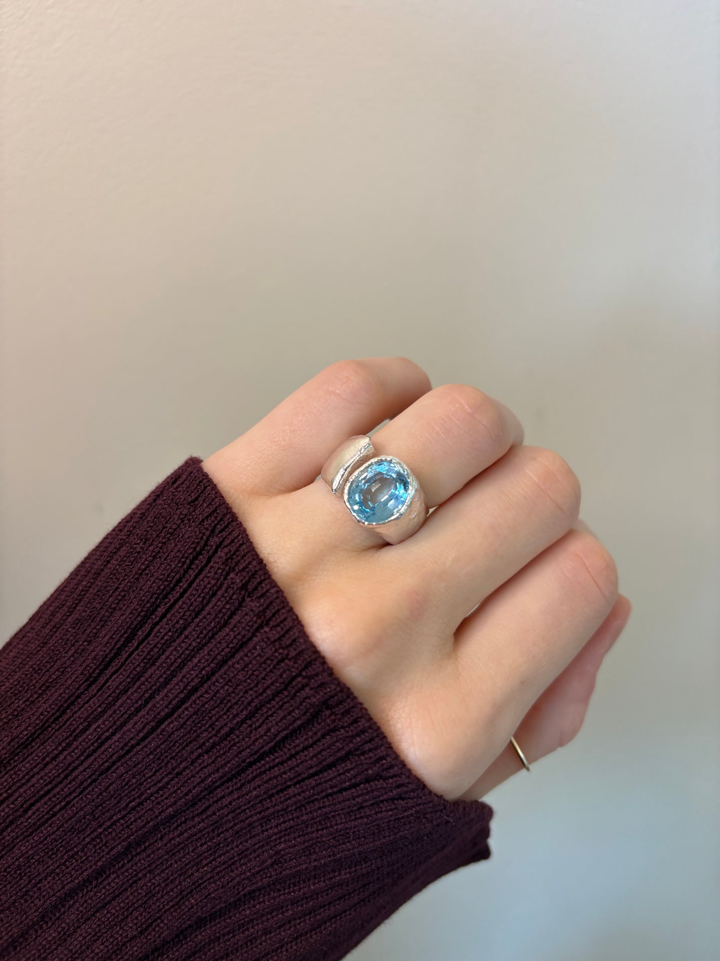 Open Blue Topaz Silver Chunky Ring