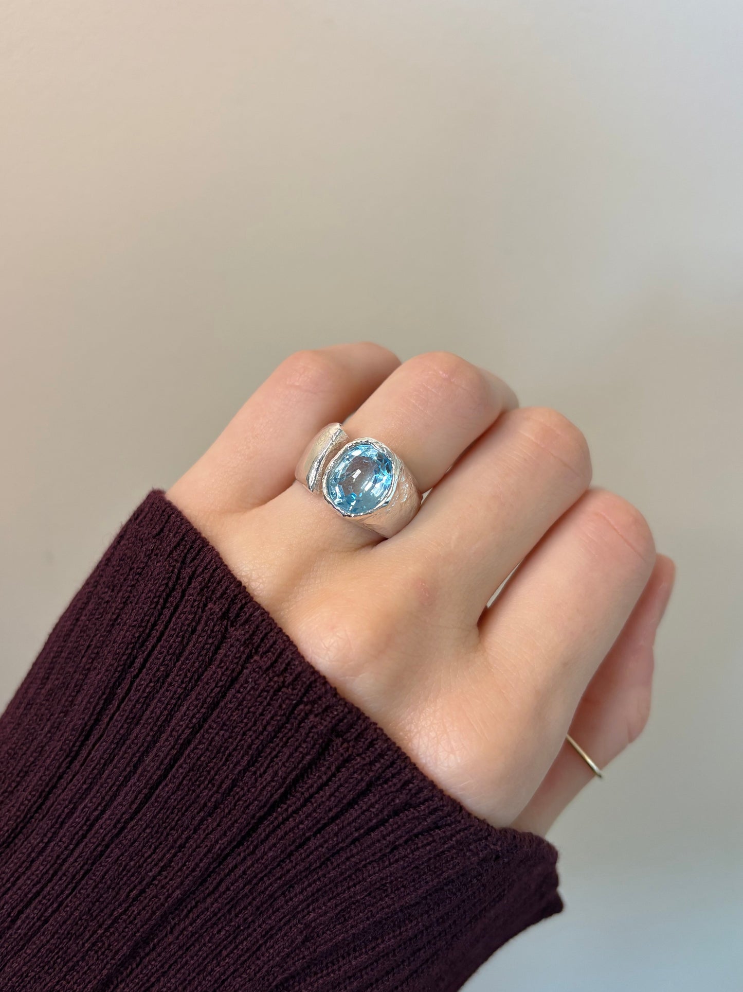 Open Blue Topaz Silver Chunky Ring