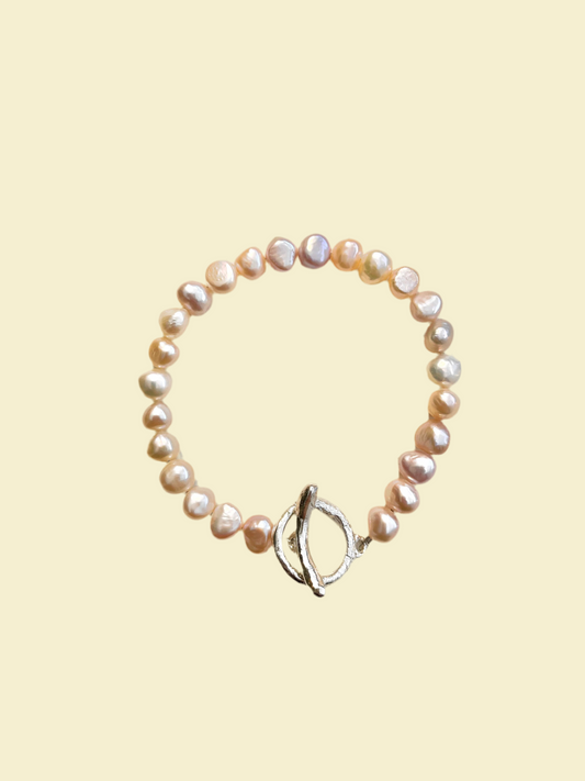 Pink Pearl Bracelet with Handmade Closure