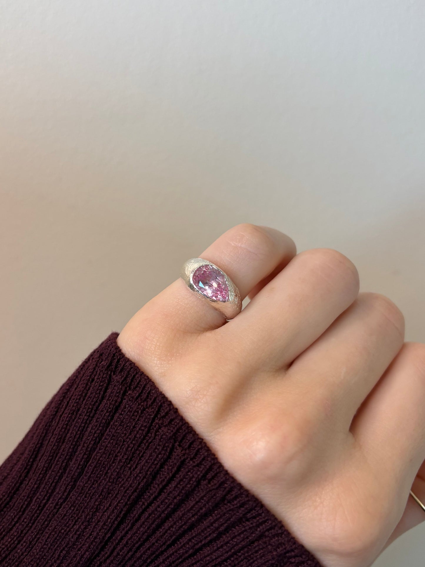 Sakura Pink Lab-Grown Sapphire Pear Shape Silver Ring