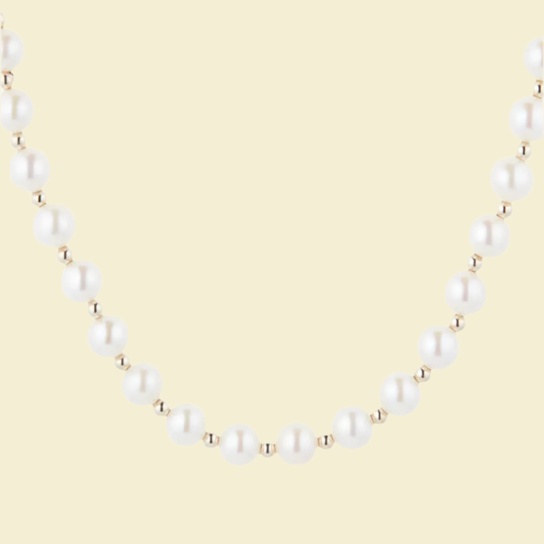 Pearl Necklace with Gold Beads