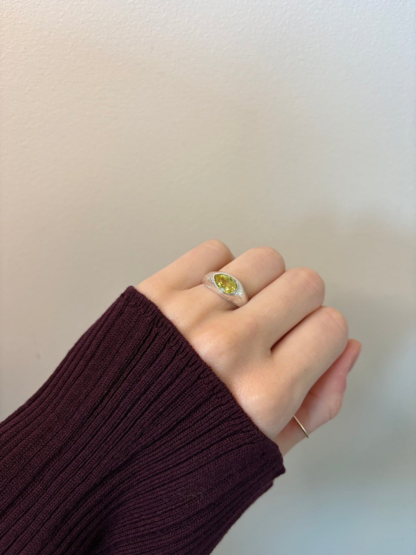 Light Yellow Lab-Grown Sapphire Pear Shape Silver Ring