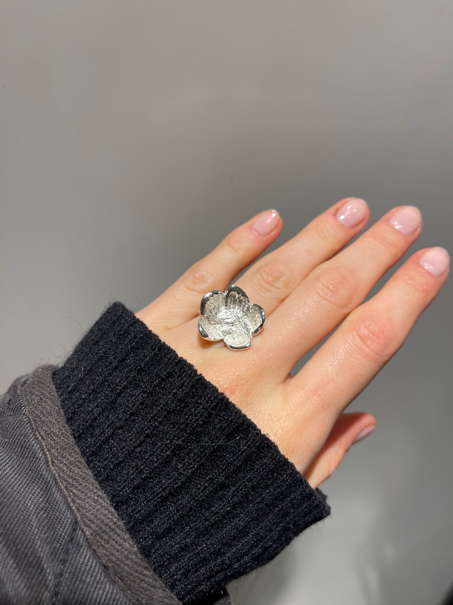 Adjustable Flower Sterling Silver Ring