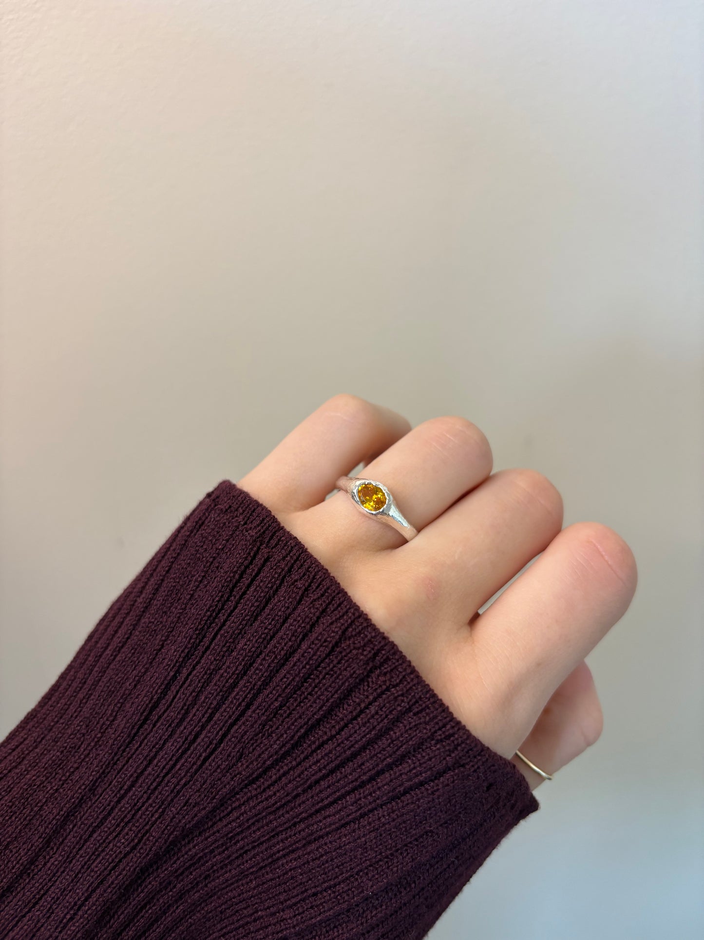 Yellow Lab-Grown Sapphire Oval Shape Silver Ring