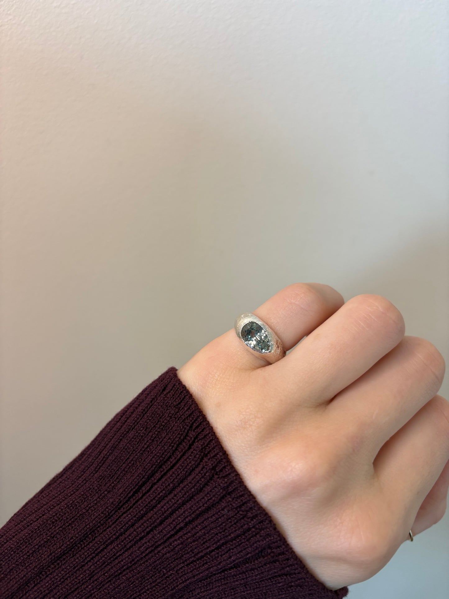 Sage Green Lab-Grown Sapphire Pear Shape Silver Ring