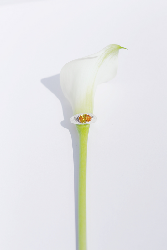 Chunky Yellow Pear Silver Dome Ring