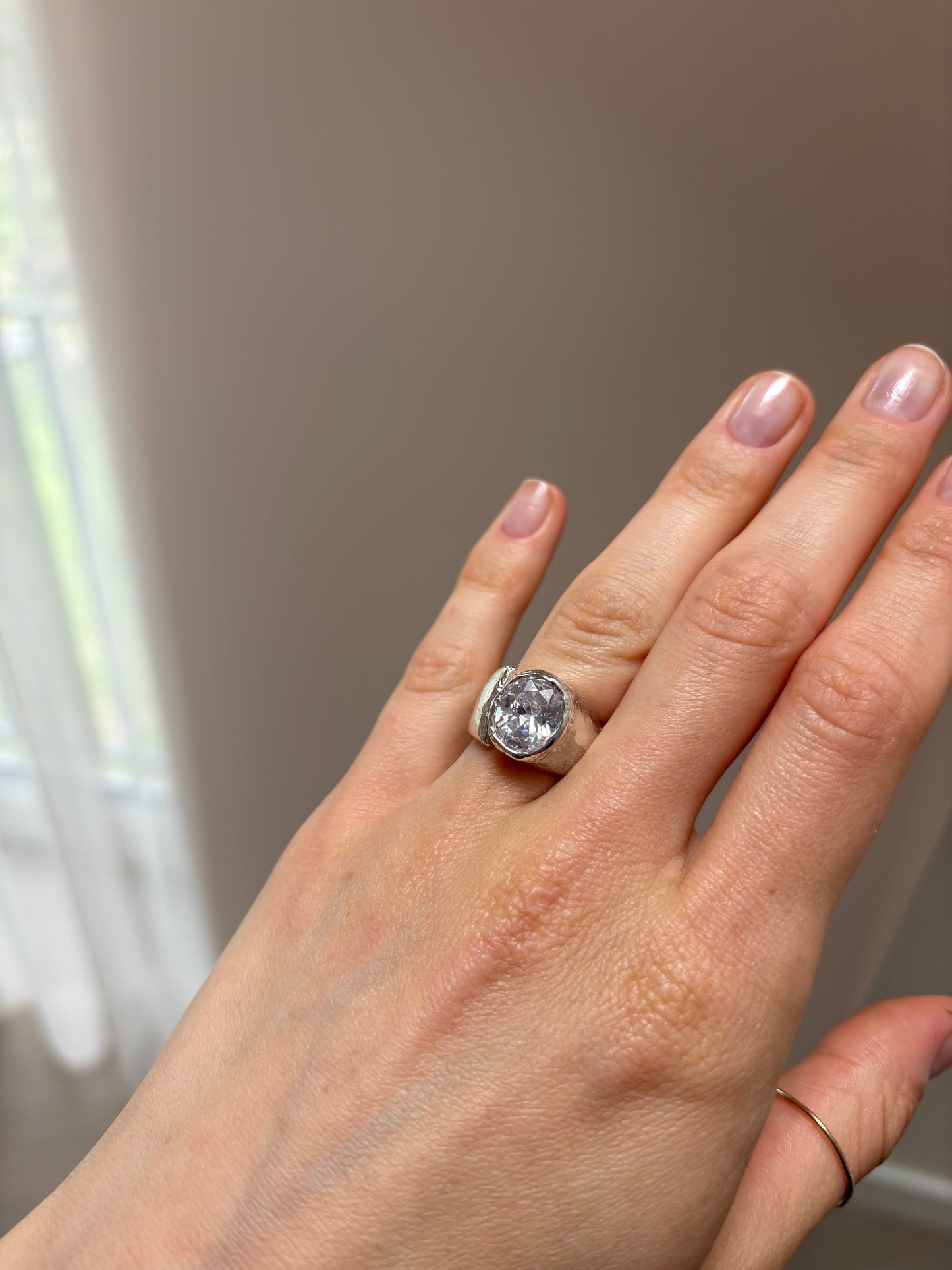 Open Oval Stone Chunky Silver Ring