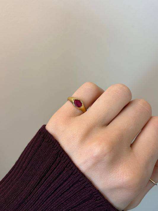 Lab-Grown Ruby Oval Shape Gold Plated Ring