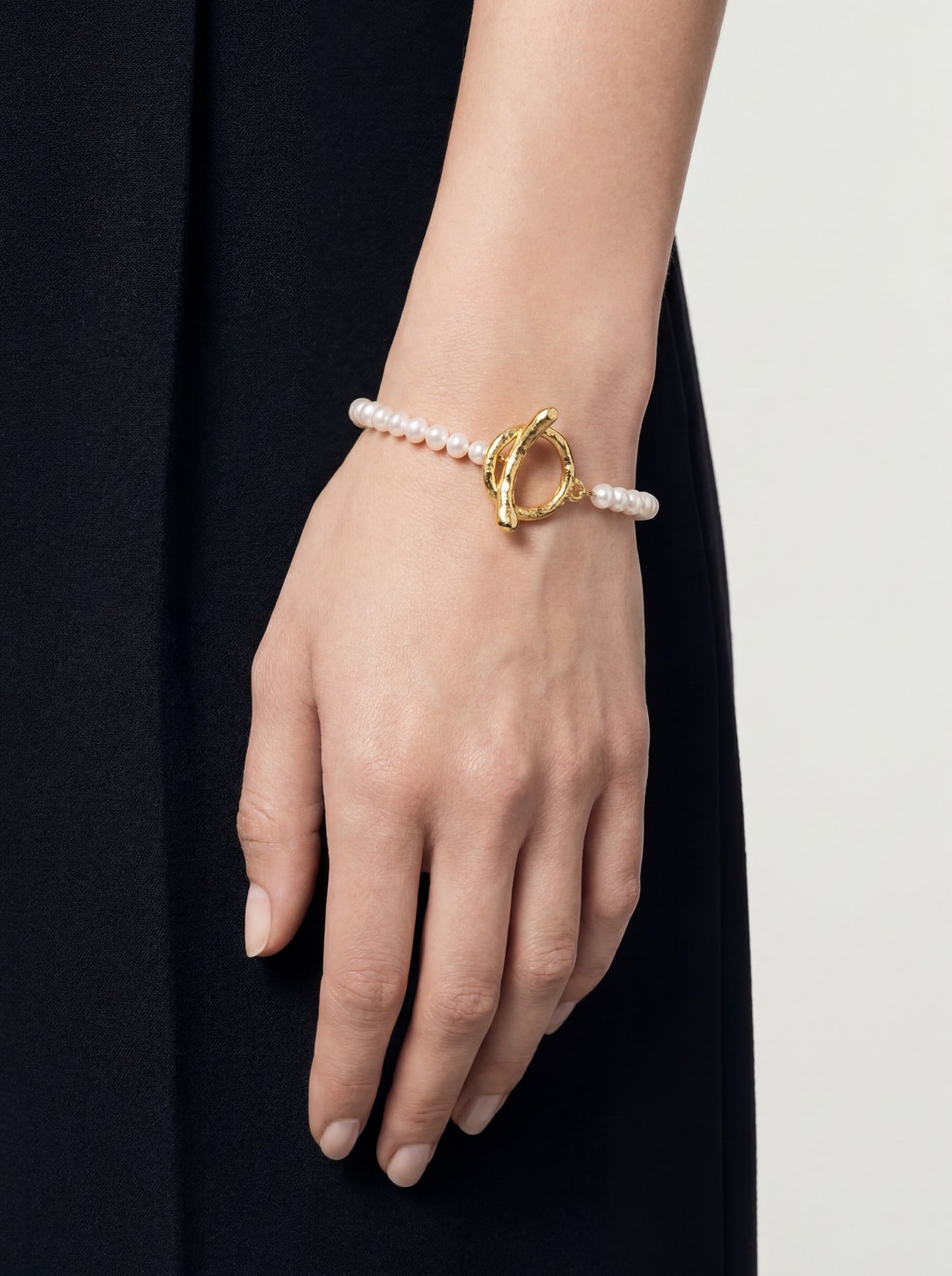 White Pearl Bracelet with Handmade T-Bar Closure