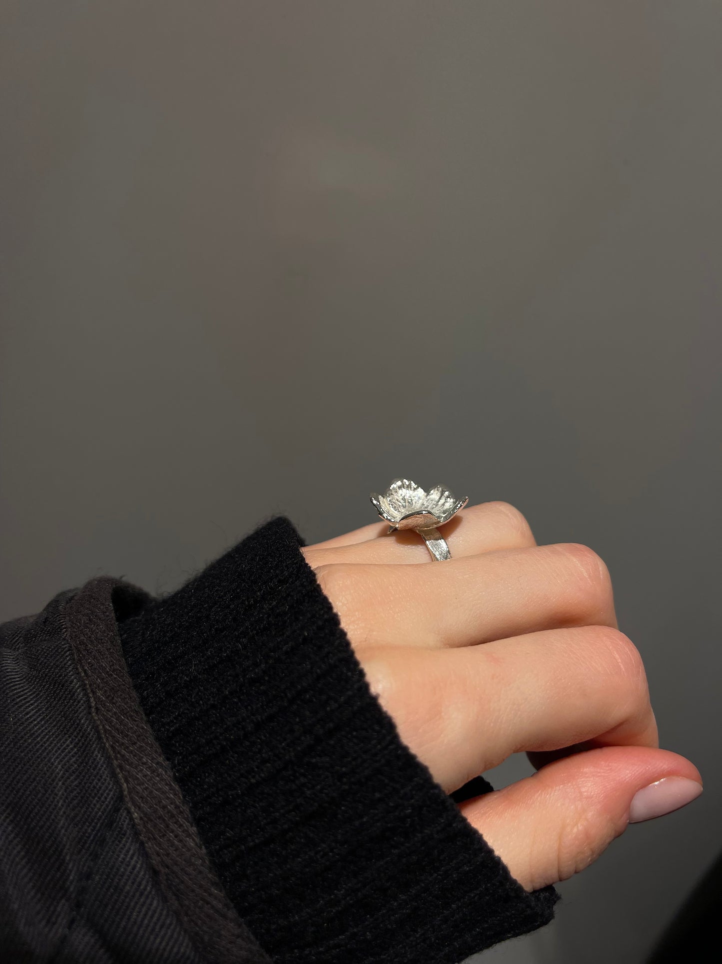 Adjustable Flower Sterling Silver Ring