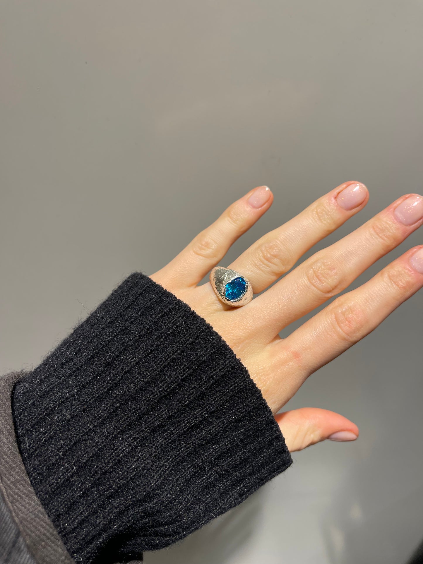 Chunky Silver Blue Dome Ring