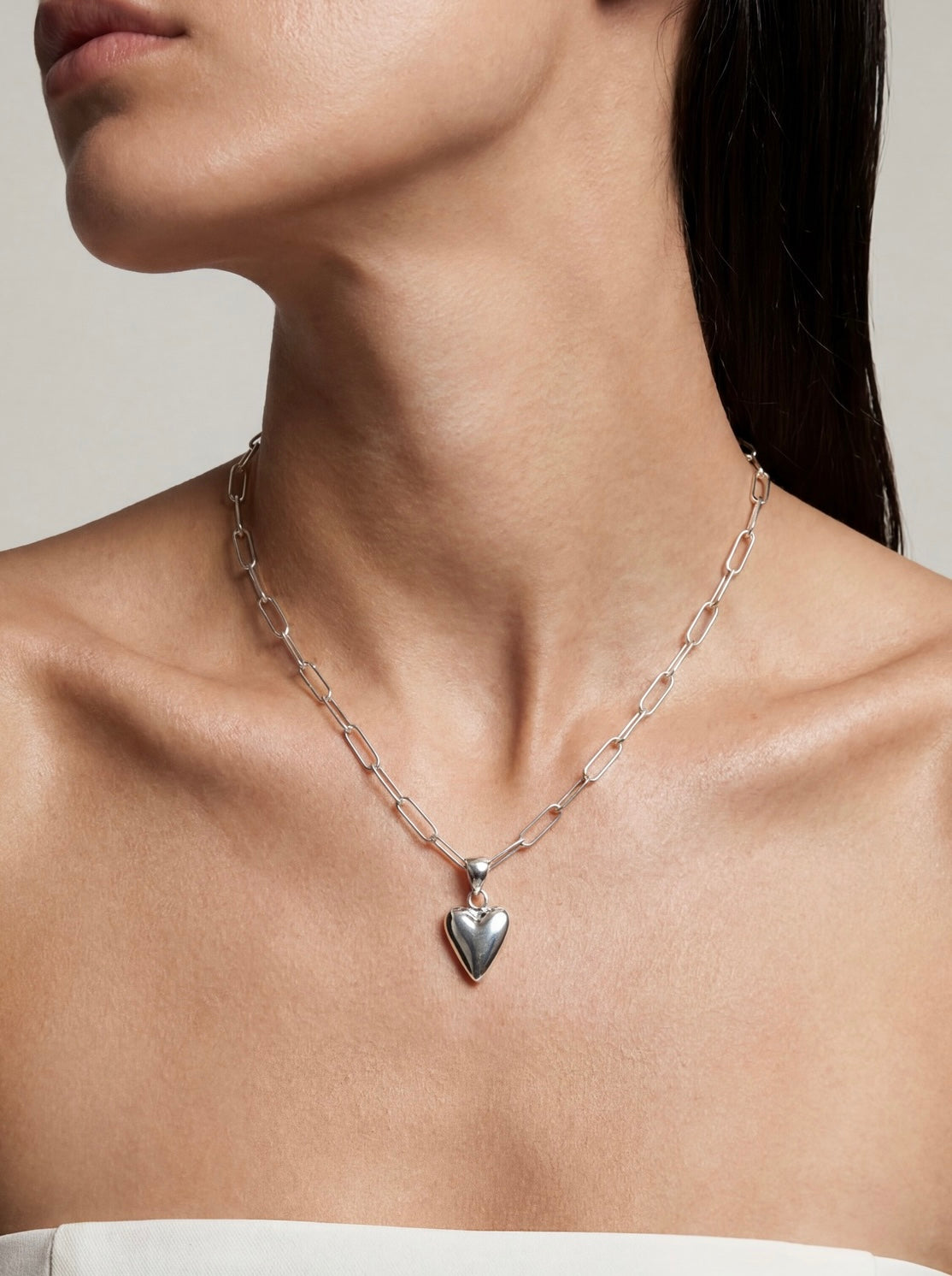 Link Chain Necklace with Heart Pendant