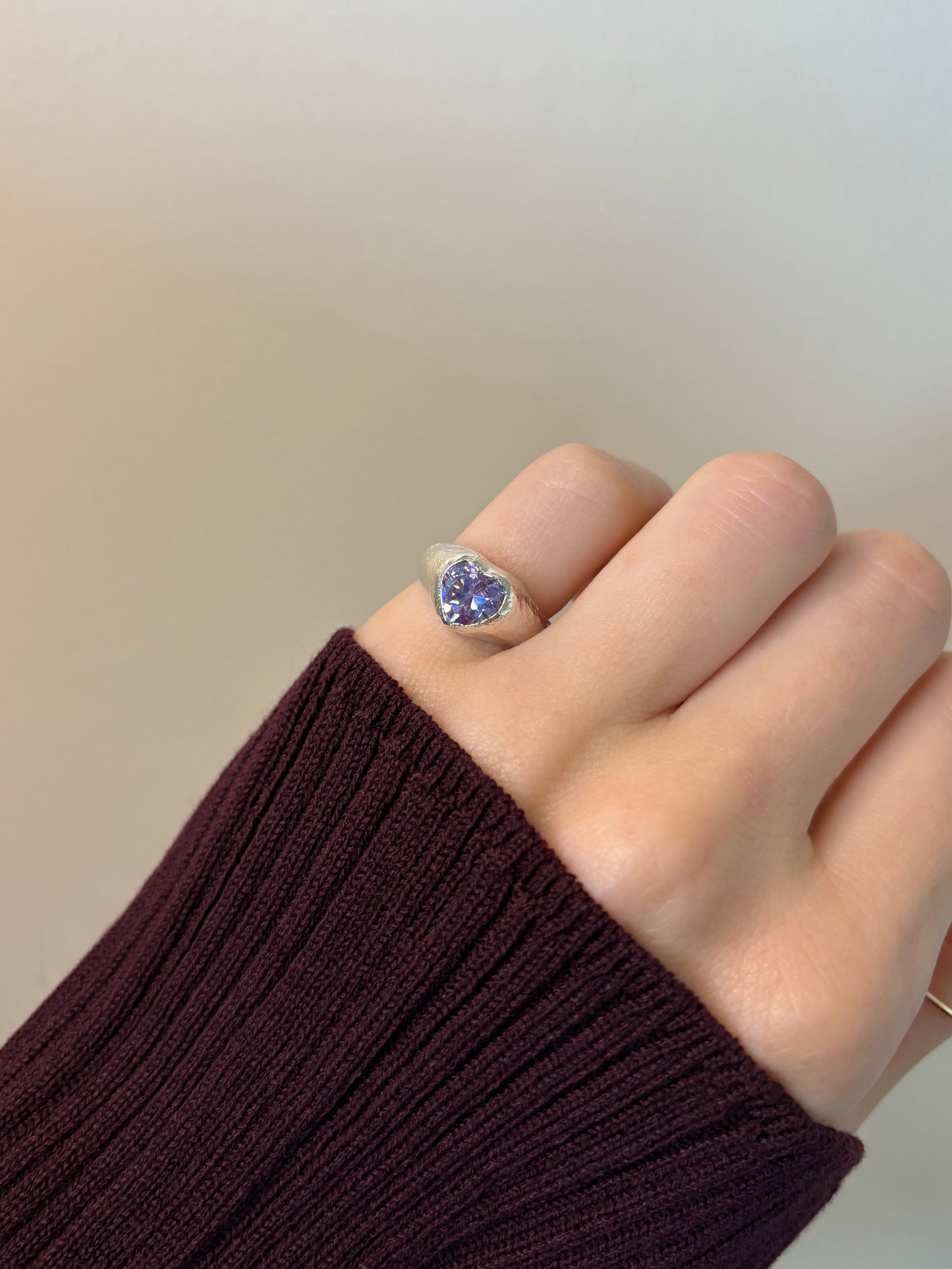 Chunky Lilac Heart Sterling Silver Ring