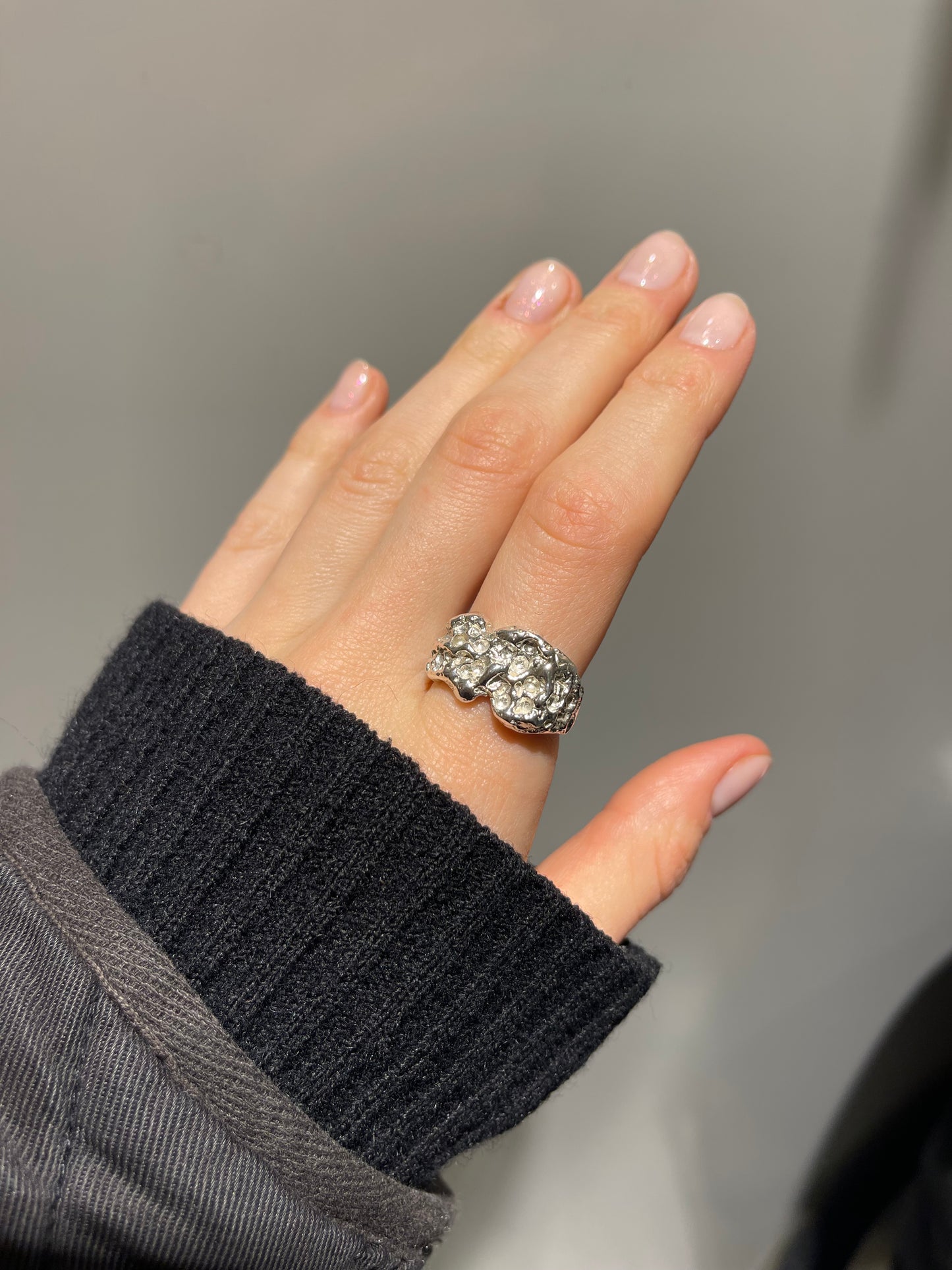 Chunky Textured Sterling Silver Ring Adjustable