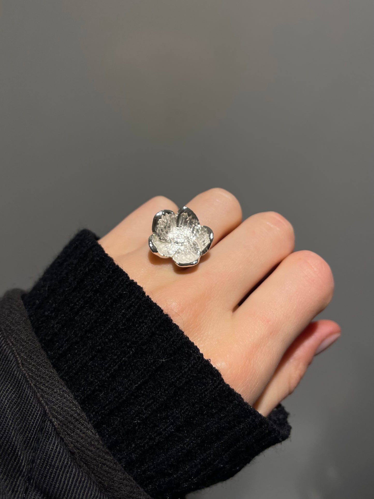 Adjustable Flower Sterling Silver Ring