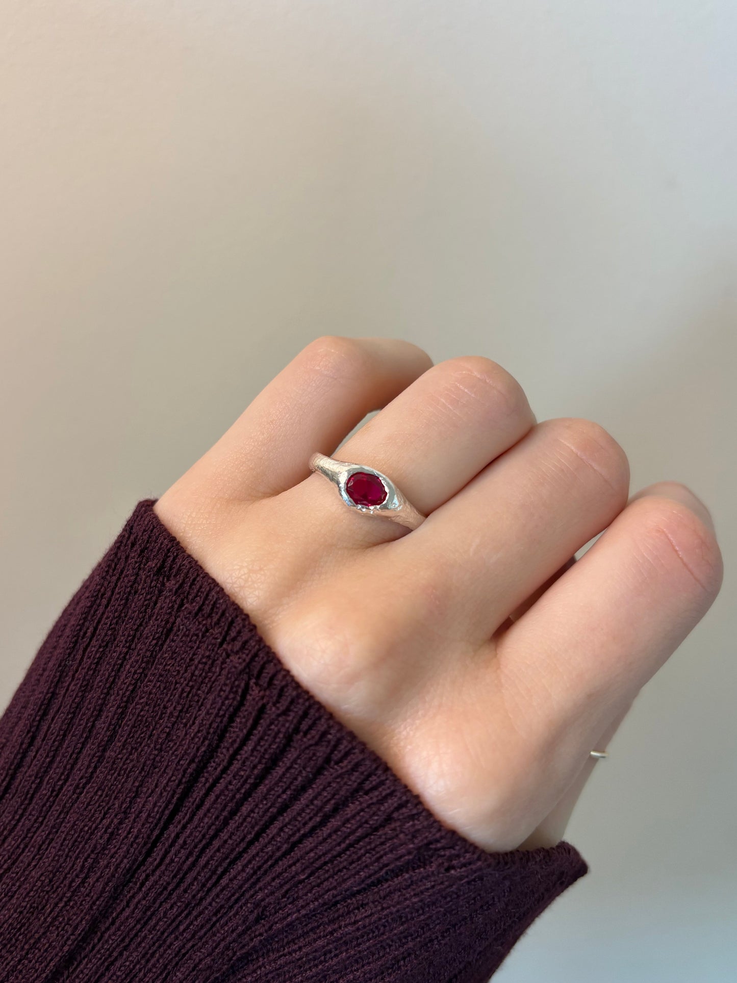 Lab-Grown Ruby Oval Shape Silver Ring