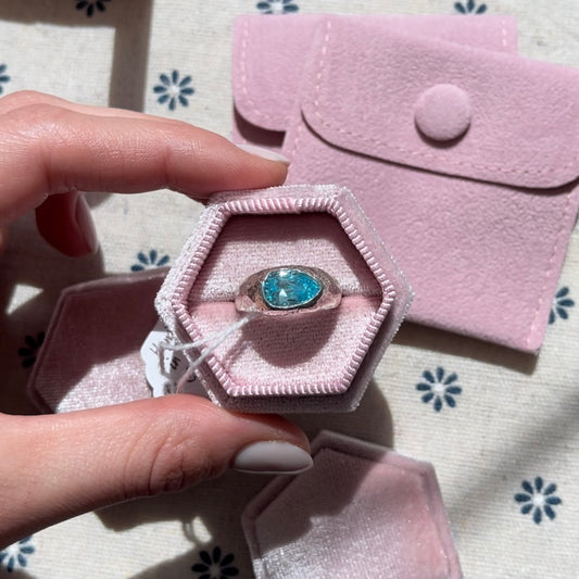 Chunky Blue Pear Silver Dome Ring
