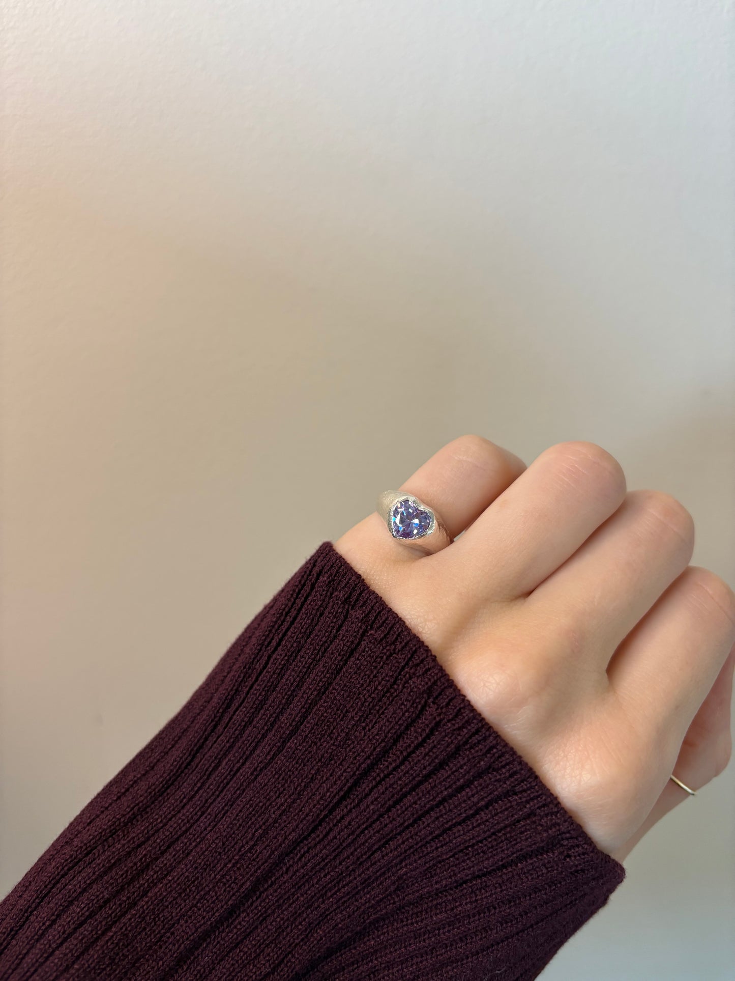 Chunky Lilac Heart Sterling Silver Ring