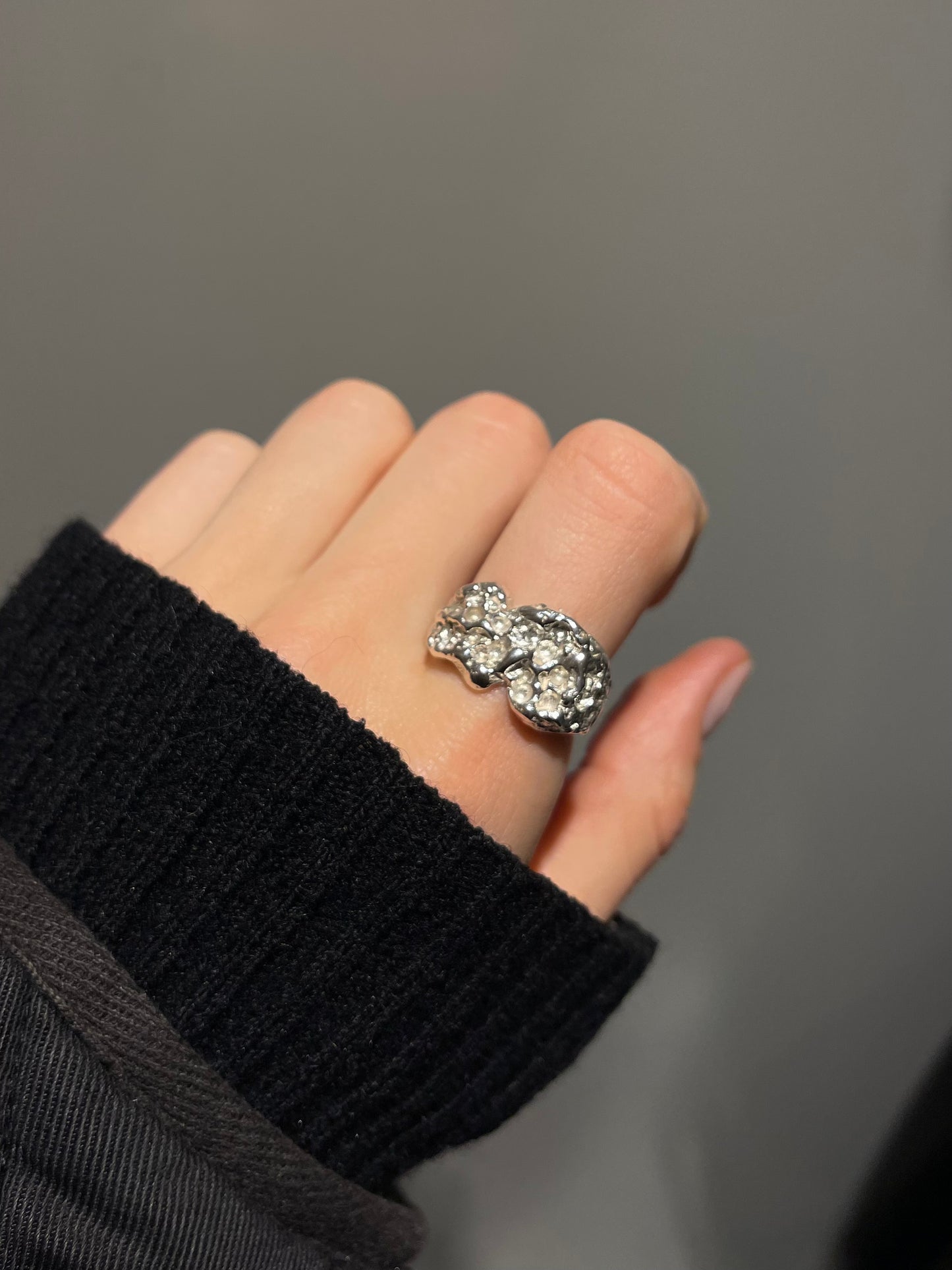 Chunky Textured Sterling Silver Ring Adjustable