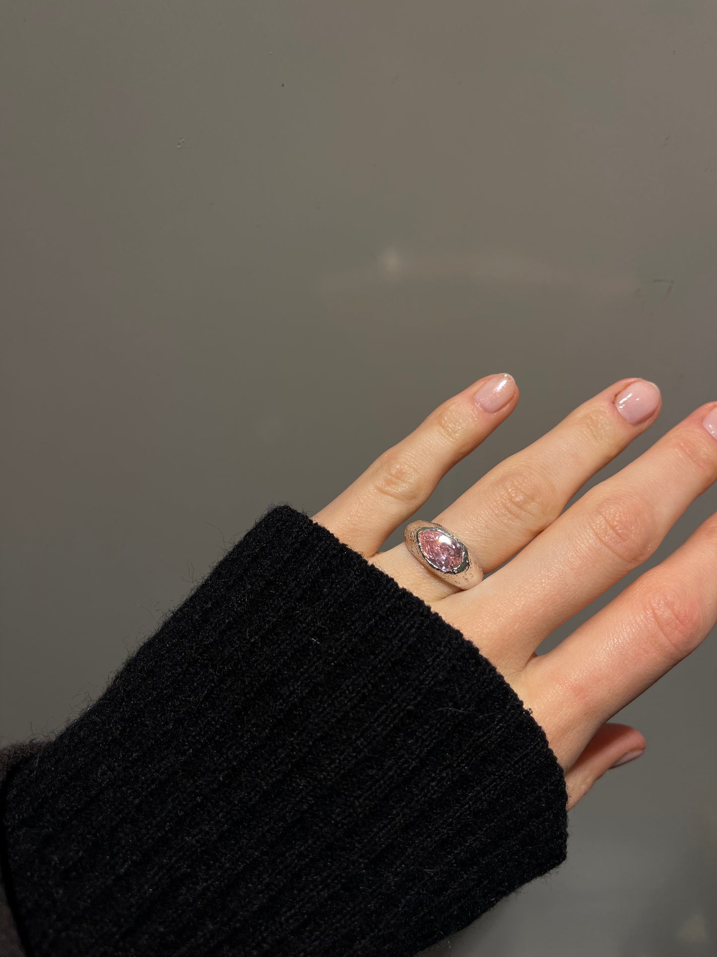 Chunky Pink Pear Silver Dome Ring