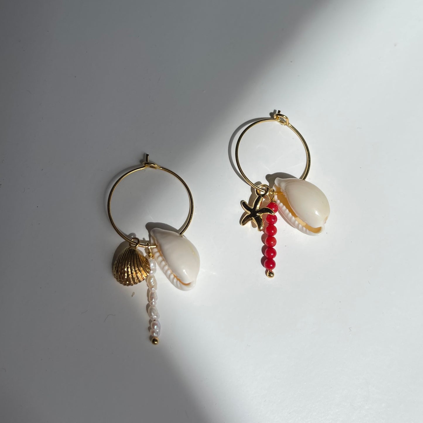 Shell and Coral Charm Earrings