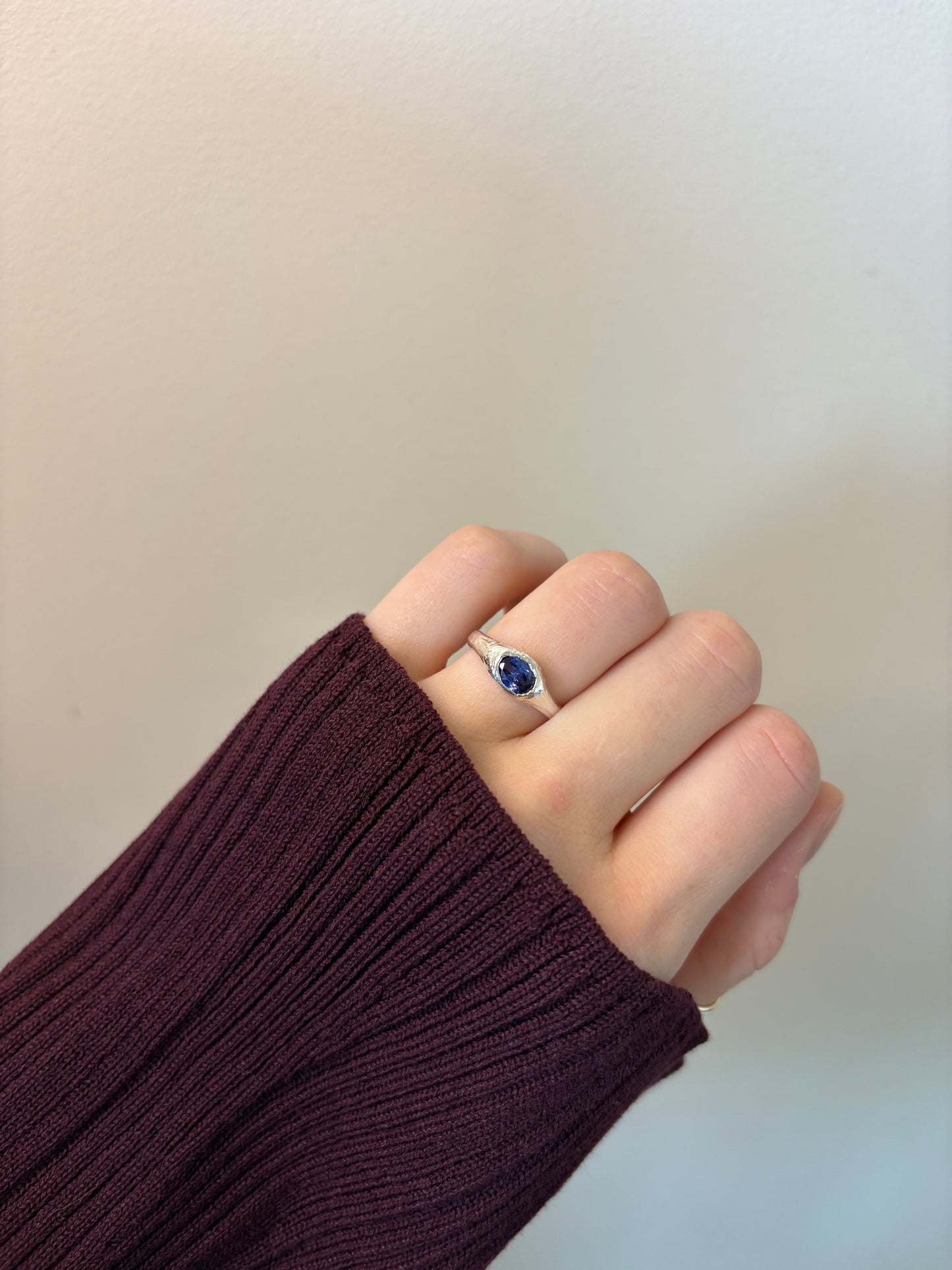 Blue Lab-Grown Sapphire Oval Shape Silver Ring