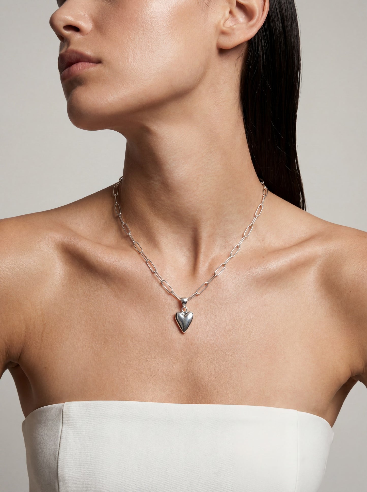 Link Chain Necklace with Heart Pendant