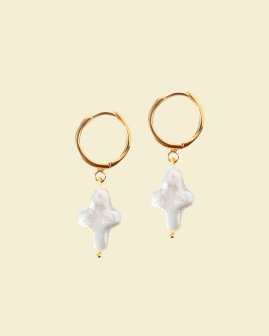 Cross Pearl Earrings Sterling Silver