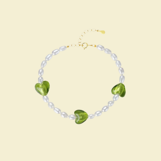 Green Heart Pearl Bracelet