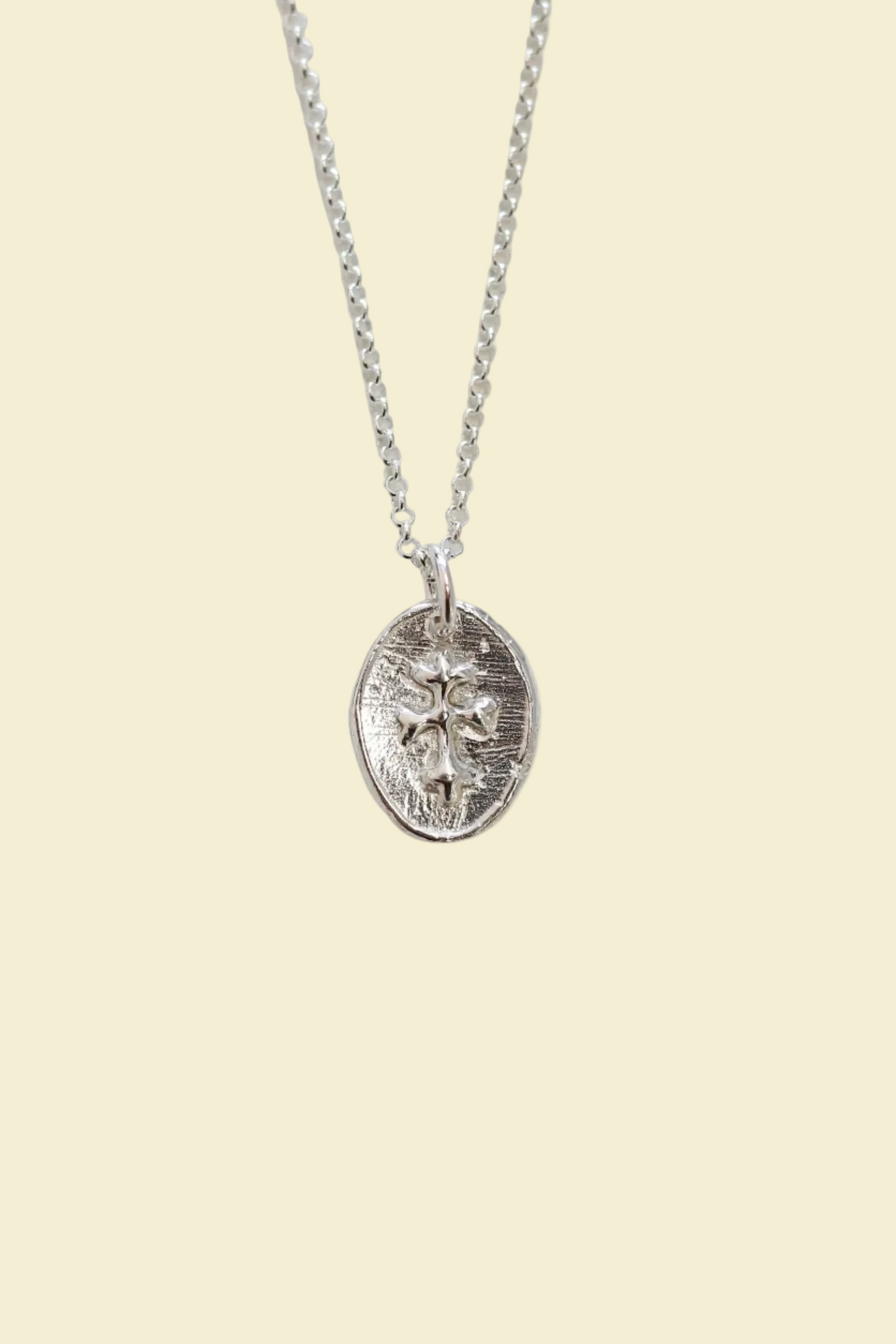 Cross Oval Sterling Silver Medallion Necklace