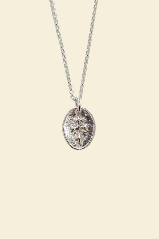 Cross Oval Sterling Silver Medallion Necklace