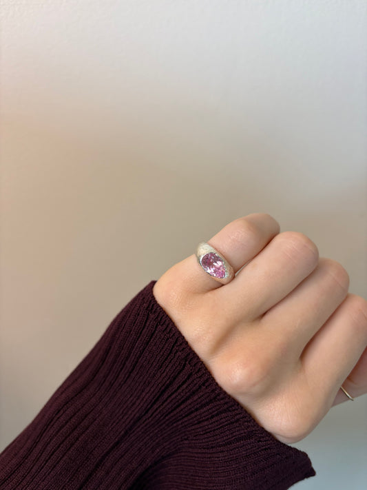 Sakura Pink Lab-Grown Sapphire Pear Shape Silver Ring