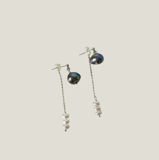 Asymmetric Blue Pearl Stud Earrings