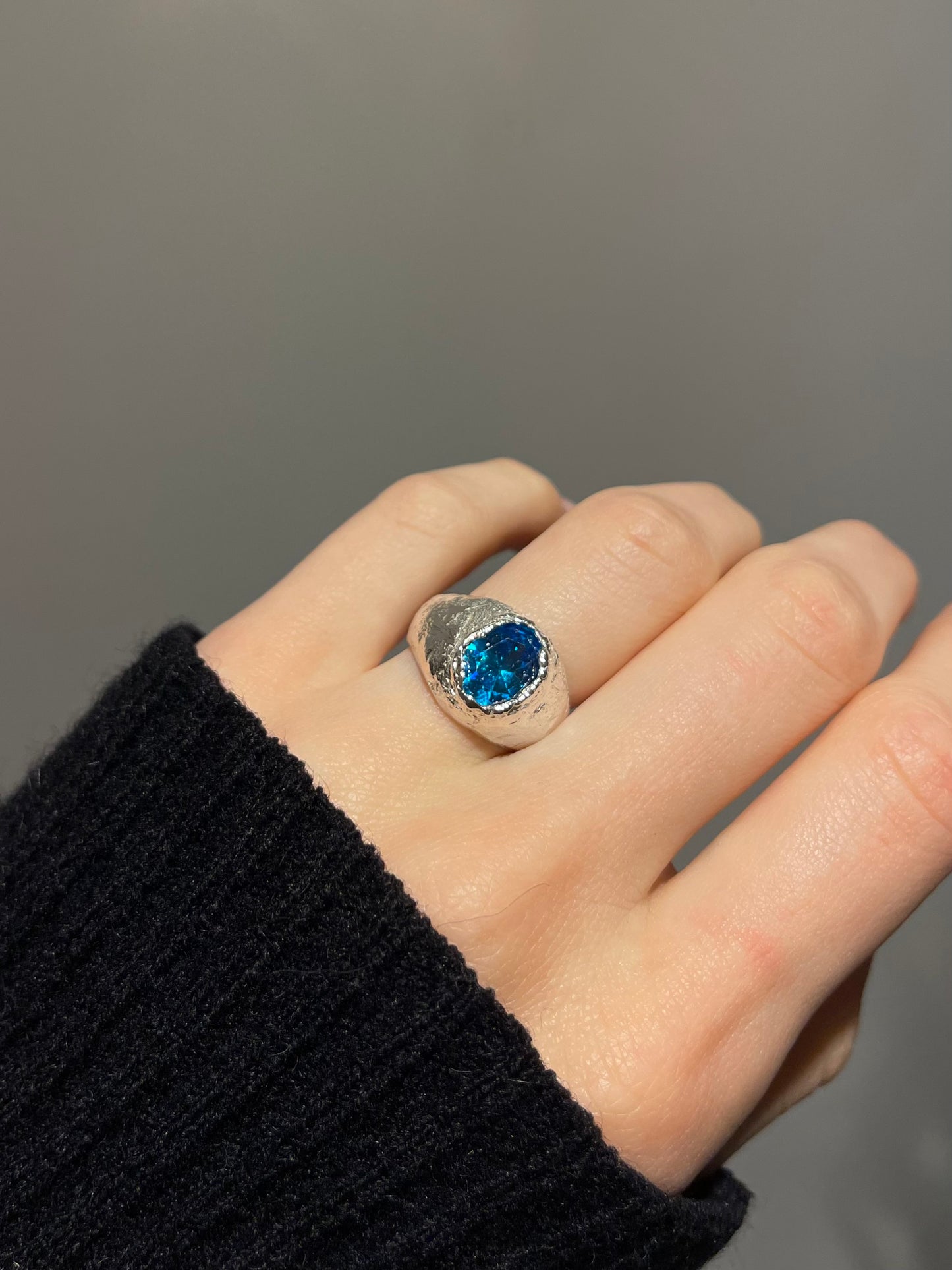 Chunky Silver Blue Dome Ring