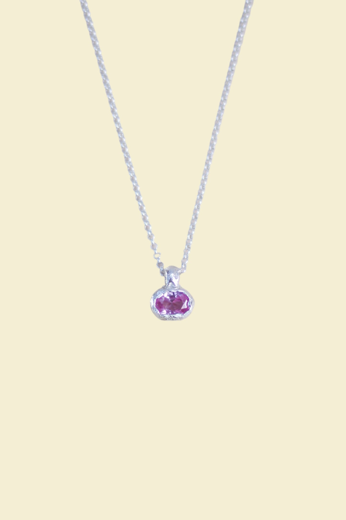 Pink Lab-Grown Sapphire Oval Silver Necklace