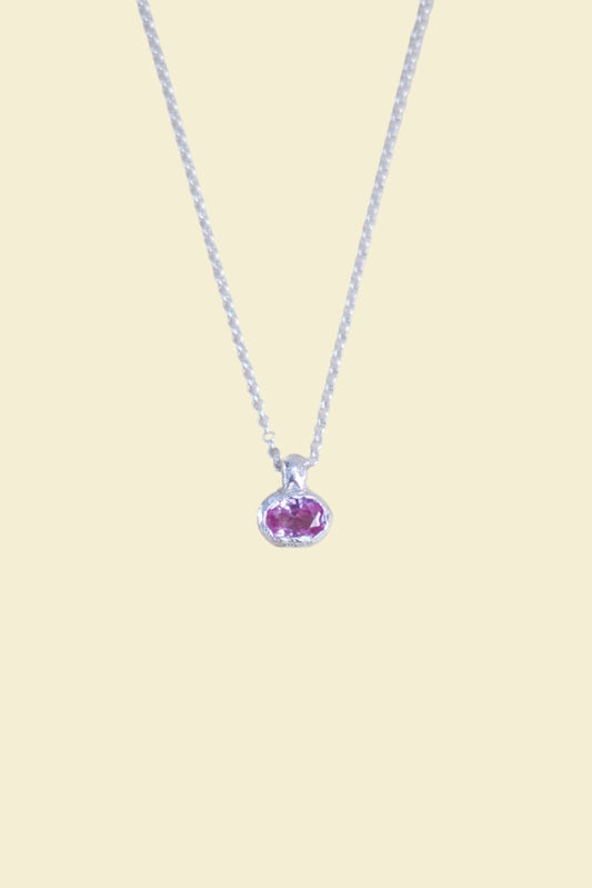 Pink Lab-Grown Sapphire Oval Silver Necklace