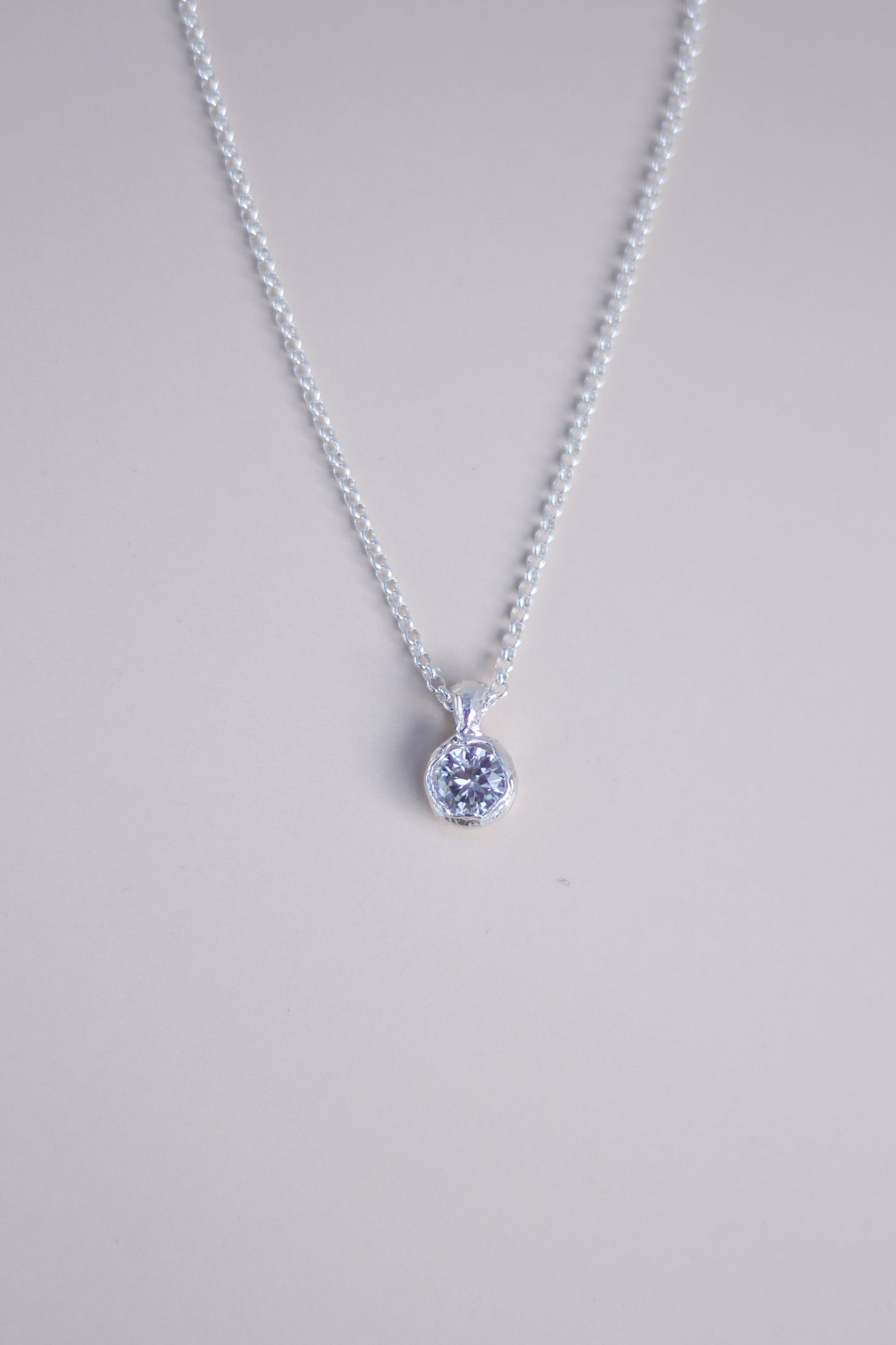 White Lab-Grown Sapphire Pendant Silver Necklace