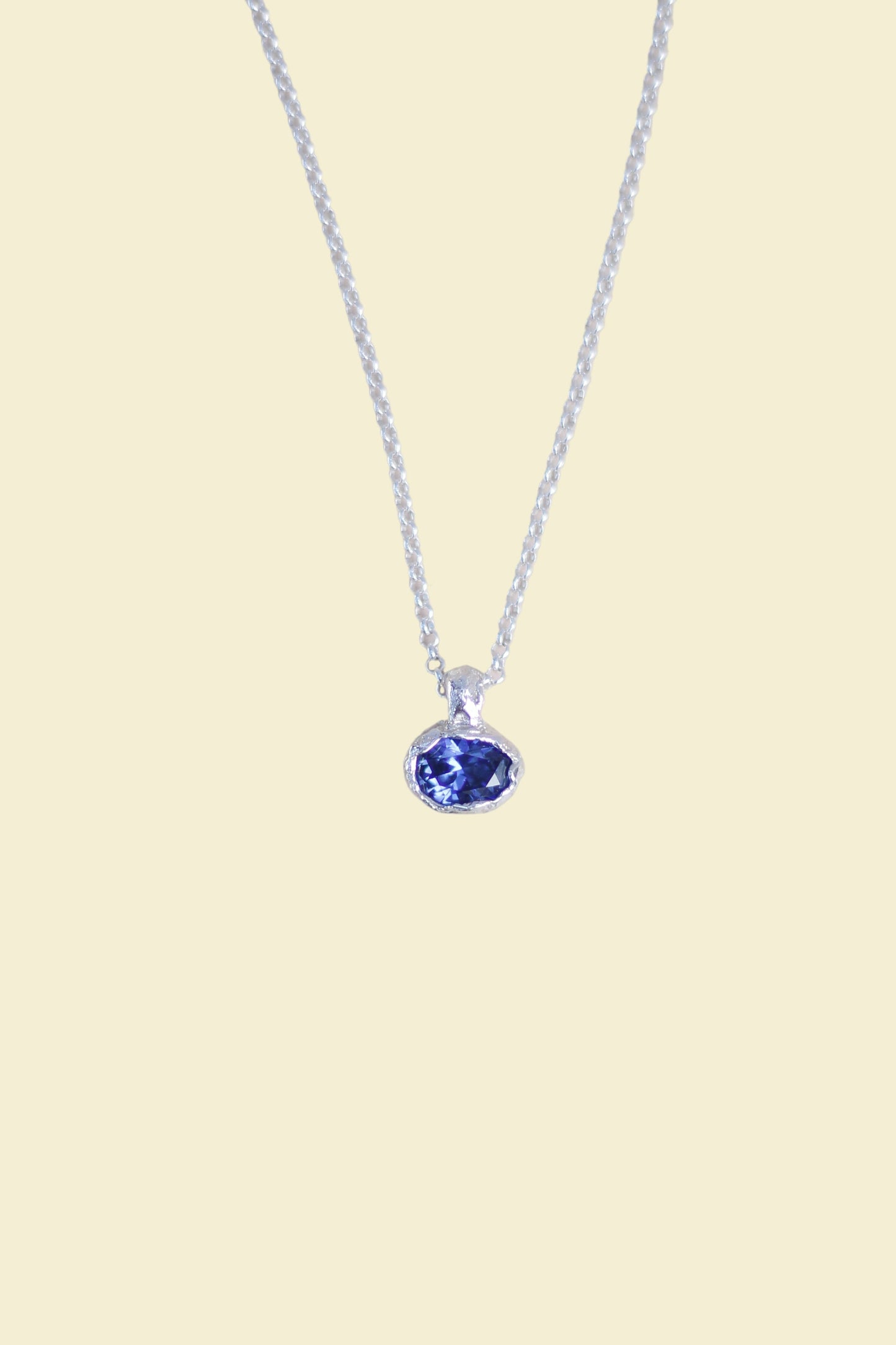 Blue Lab-Grown Sapphire Oval Silver Necklace