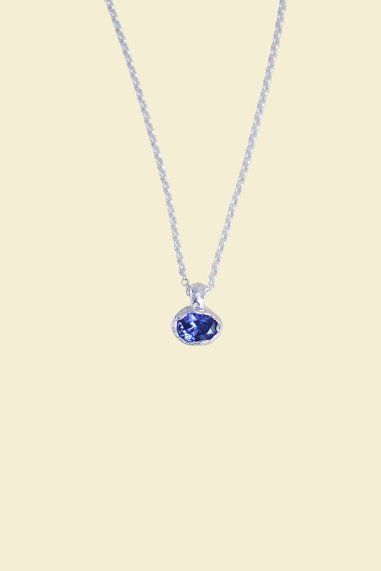 Blue Lab-Grown Sapphire Oval Silver Necklace