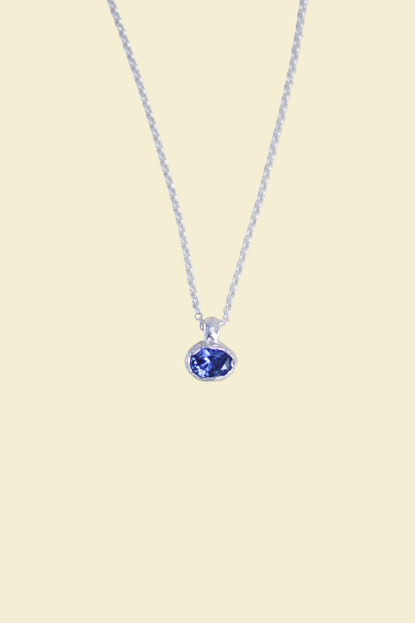 Blue Lab-Grown Sapphire Oval Silver Necklace