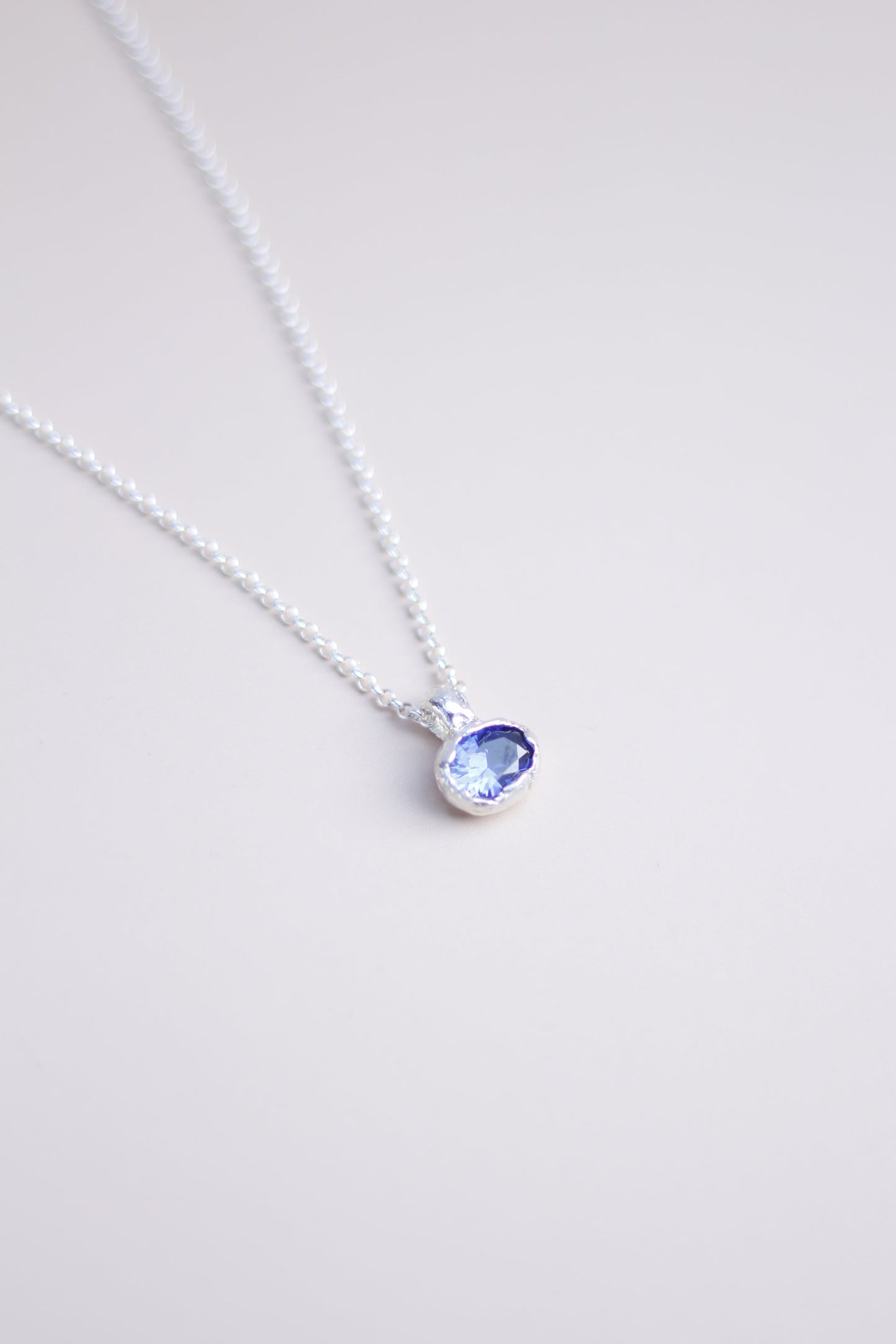 Blue Lab-Grown Sapphire Oval Silver Necklace
