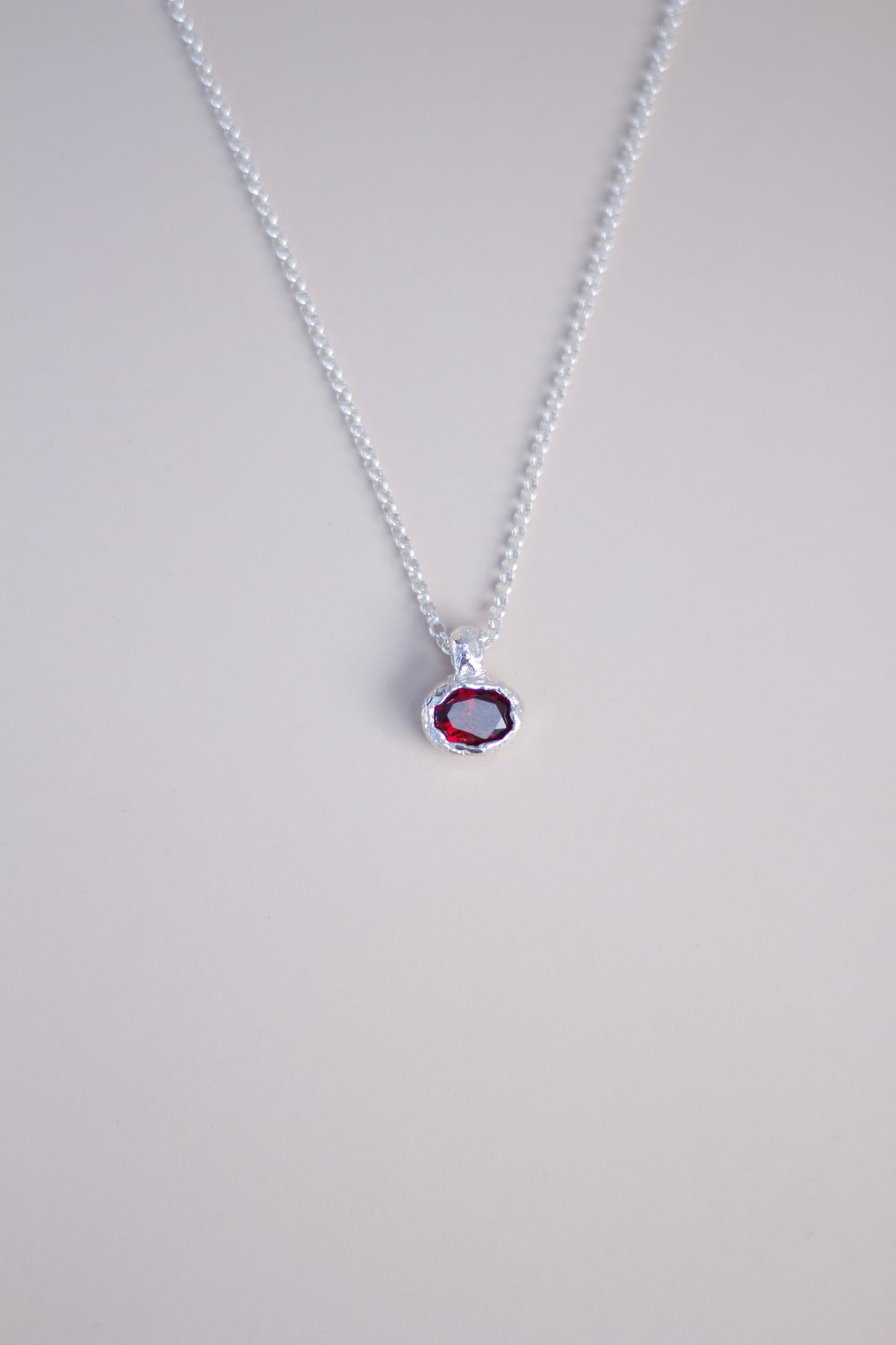 Ruby (Lab-Grown) Oval Silver Necklace