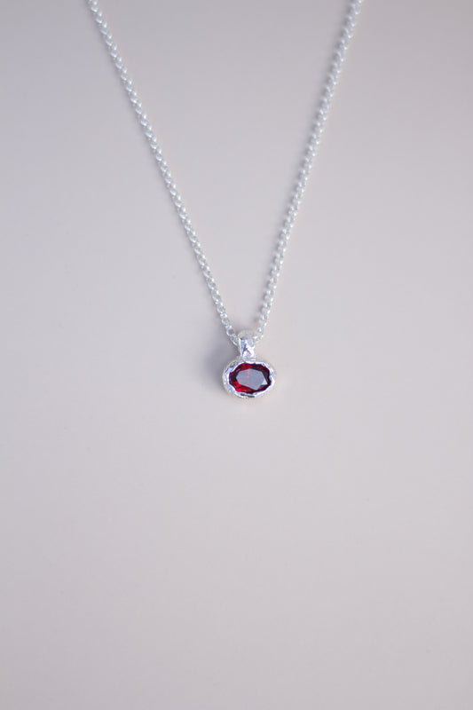 Ruby (Lab-Grown) Oval Silver Necklace